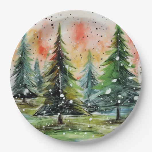 Mooie Abstracte kerstbomen gloeiende lucht Papieren Bordje (Voorkant)