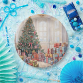 Mooie Abstracte kerstboom Stapels van geschenken Papieren Bordje (Feest)