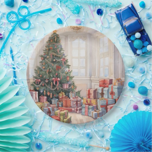 Mooie Abstracte kerstboom Stapels van geschenken Papieren Bordje (Feest)