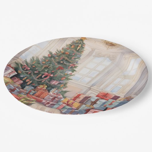 Mooie Abstracte kerstboom Stapels van geschenken Papieren Bordje (Gekanteld)