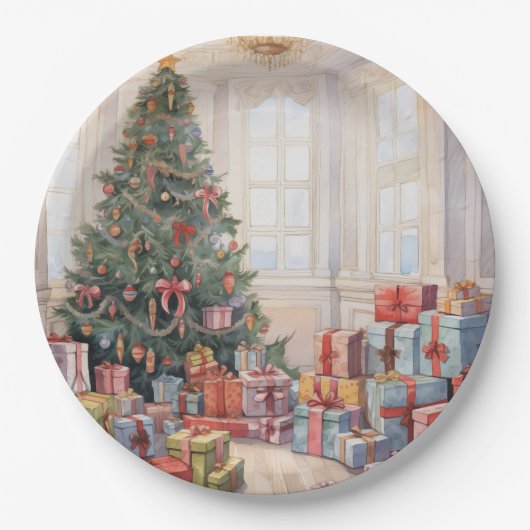 Mooie Abstracte kerstboom Stapels van geschenken Papieren Bordje (Voorkant)