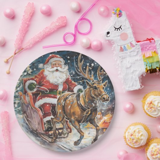 Mooie Abstracte kerstman en rendier in een haast Papieren Bordje (Feest)