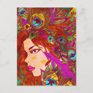 Mooie Abstracte Kunst Vrouwen met Veren Briefkaart
