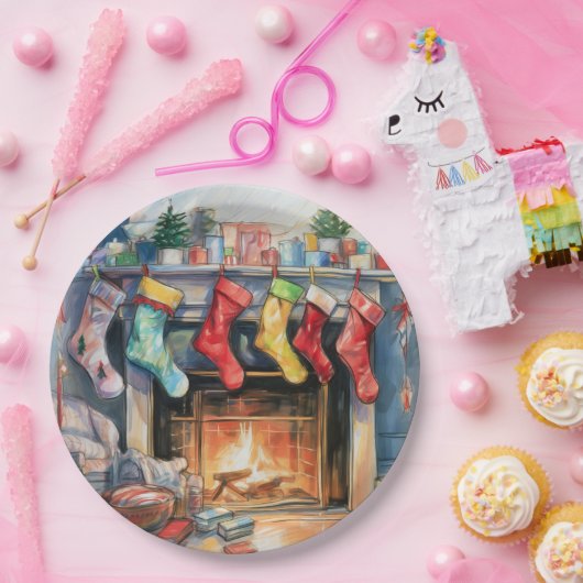 Mooie Abstracte open haard kousen Papieren Bordje (Feest)