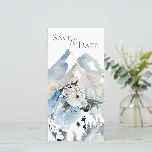 Mooie Abstracte Paard en Bergen Bruiloft Save The Date (Staand voorkant)