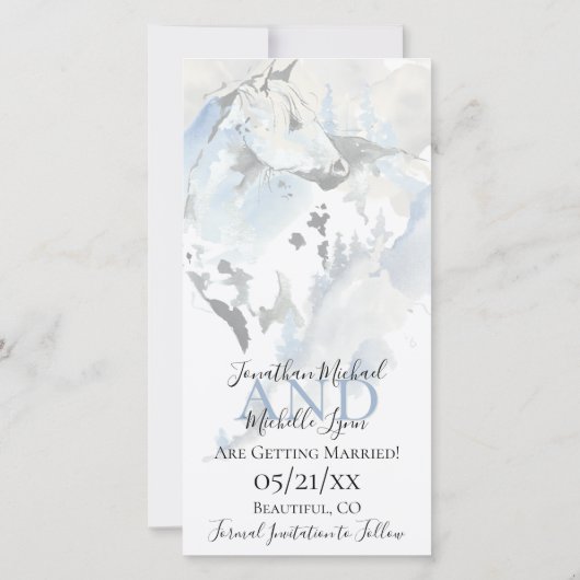 Mooie Abstracte Paard en Bergen Bruiloft Save The Date (Achterkant)