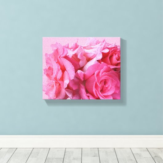 Mooie abstracte  roze rozen bloemen canvas afdruk (Insitu (Houten vloer))