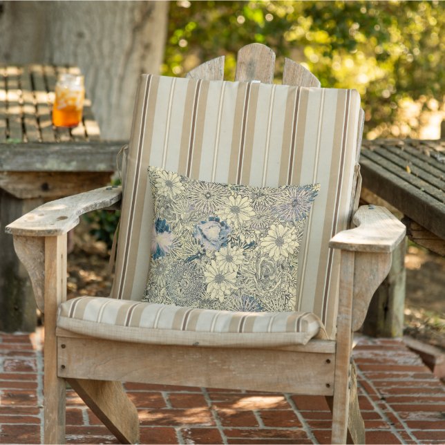 Mooie abstracte vintage bloemen buitenkussen (Stoel)