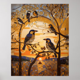 Mooie Abstracte vogeltjes bij Sunrise Decorative Poster