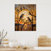 Mooie Abstracte vogeltjes bij Sunrise Decorative Poster (Keuken)