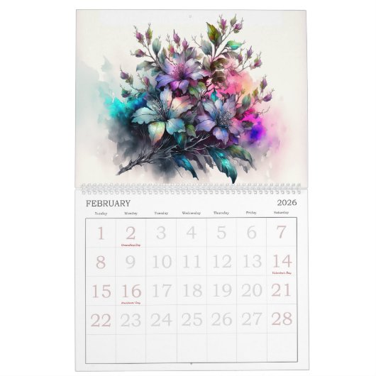 Mooie Abstracte Waterverf bloemen Kalender (Feb 2026)