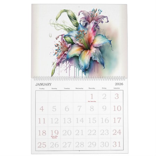 Mooie Abstracte Waterverf bloemen Kalender (Jan 2026)