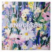 Mooie Abstracte Wildflowers Achternaam Tegeltje (Voorkant)