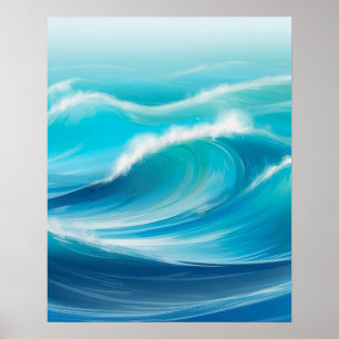 Mooie abstracte zacht blauwe oceaan golven spatten poster
