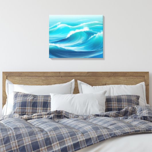 Mooie Abstracte zacht blauwe oceaan splash golven Canvas Afdruk (Insitu (Slaapkamer))