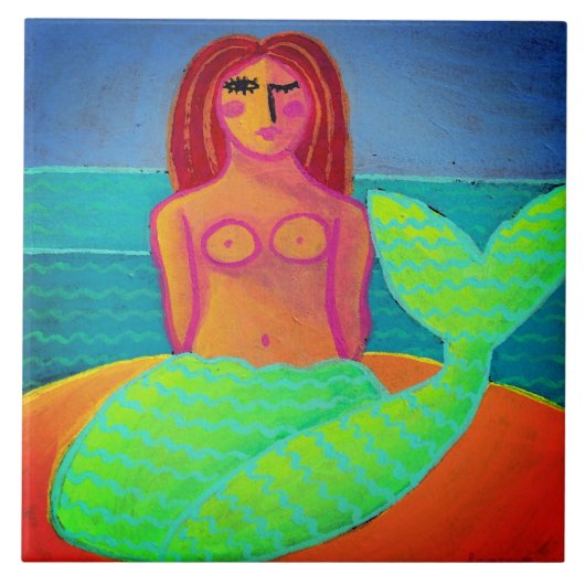 Mooie Abstracte zeemeermin schilderij Tegeltje (Voorkant)