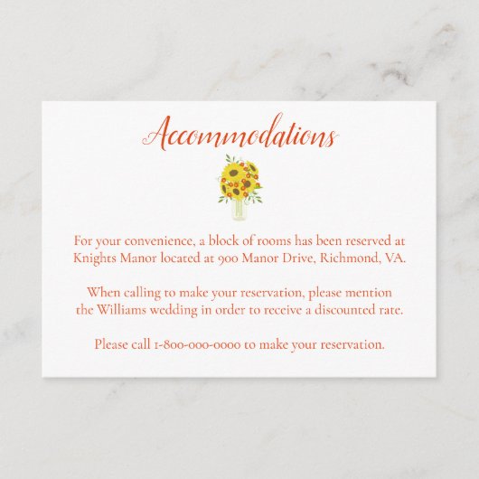 Mooie accommodaties zonnebloem thema informatiekaartje (Voorkant)