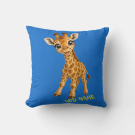 Mooie Actieve Baby Dieren Collectie Giraffe Blauw Kussen