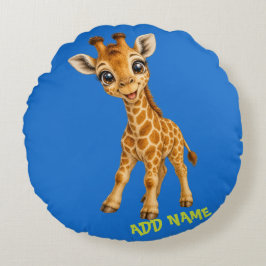 Mooie Actieve Baby Dieren Collectie Giraffe Blauw Rond Kussen