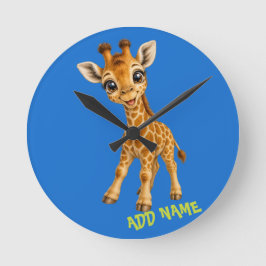 Mooie Actieve Baby Dieren Collectie Giraffe Blauw Ronde Klok