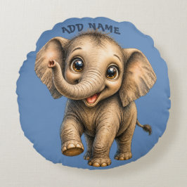 Mooie Actieve Baby Dieren verzameling Olifant Blau Rond Kussen