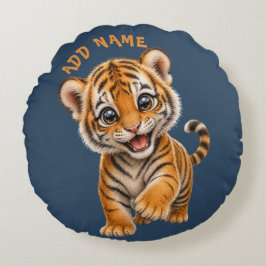 Mooie Actieve Baby Dieren Verzameling Tijger Blauw Rond Kussen