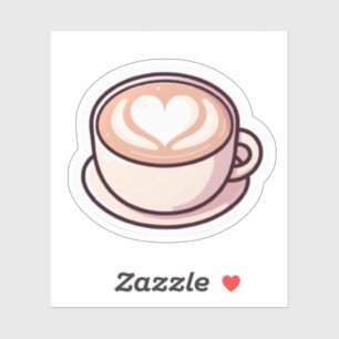 Mooie Aesthetic Latte Art Hart Koffiekop Sticker
