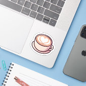 Mooie Aesthetic Latte Art Hart Koffiekop Sticker (Laptop met iPhone)