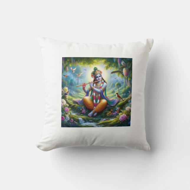 Mooie afbeelding van Lord Krishna die fluit speelt Kussen (Voorkant)