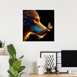 Mooie afbeelding van Wolf en Vlinder met goud acht Poster