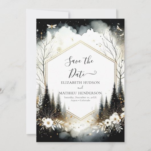 Mooie afdrukbare Enchanted Forest bruiloft Save The Date (Voorkant)