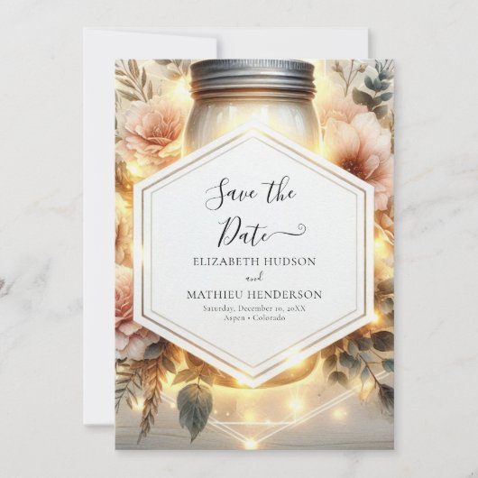 Mooie afdrukbare Mason Jar bruiloft Save The Date (Voorkant)