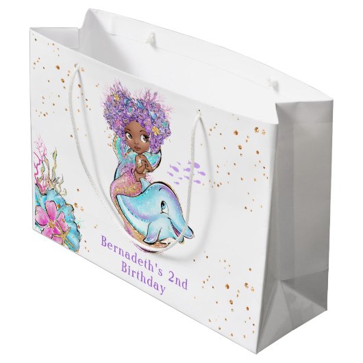 Mooie Afrikaanse Amerikaanse Zeemeermin Birthday P Groot Cadeauzakje (Achterkant Gekanteld)