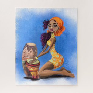Mooie Afrikaanse Drummer Girl Puzzle Music Party Legpuzzel