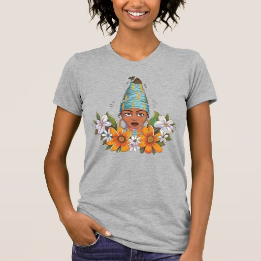 Mooie Afrikaanse vrouw met bloemen T-shirt (Voorkant)