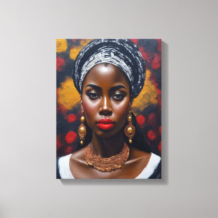 Mooie Afrikaanse zwarte vrouw schilderij Canvas Afdruk