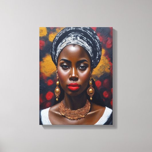Mooie Afrikaanse zwarte vrouw schilderij Canvas Afdruk (Voorkant)