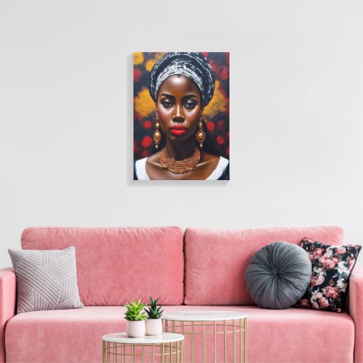 Mooie Afrikaanse zwarte vrouw schilderij Canvas Afdruk (Insitu (Woonkamer))
