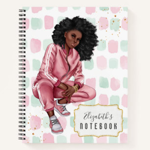 Mooie Afro American Pink School Notebook Notitieboek