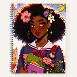 Mooie Afro-Amerikaanse Anime` School Girl Notitieboek