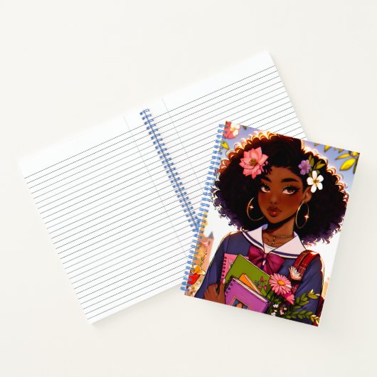Mooie Afro-Amerikaanse Anime` School Girl Notitieboek (Binnen)