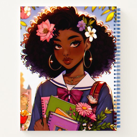 Mooie Afro-Amerikaanse Anime` School Girl Notitieboek (Achterkant)