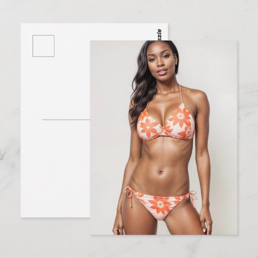 Mooie Afro-Amerikaanse bikini model in perzik Briefkaart (Voorkant / Achterkant)