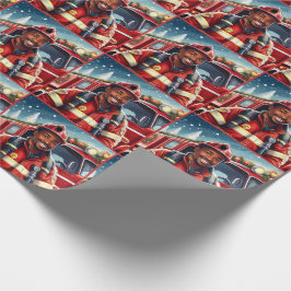 Mooie Afro-Amerikaanse brandweerman Kerstmis Cadeaupapier
