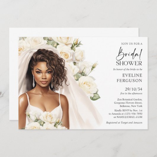 Mooie Afro-Amerikaanse bruid witte rozen boho Kaart (Voorkant / Achterkant)