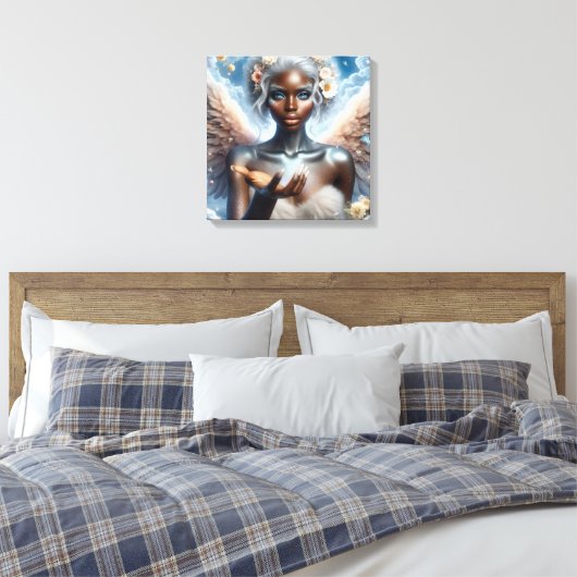 Mooie Afro-Amerikaanse Engel Eetherisch Canvas Afdruk (Insitu (Slaapkamer))