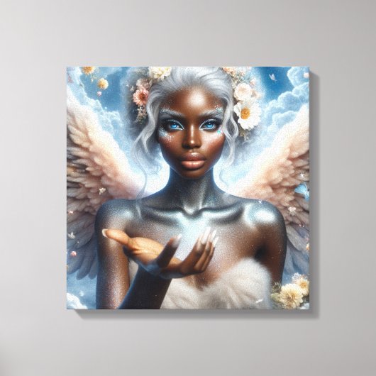 Mooie Afro-Amerikaanse Engel Eetherisch Canvas Afdruk (Voorkant)