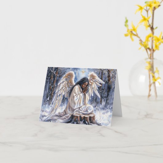 Mooie Afro-Amerikaanse kerstengel Kaart (Gele Bloem)