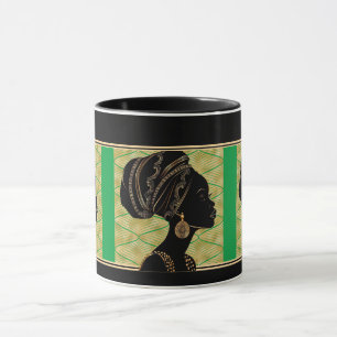 Mooie Afro-Amerikaanse vrouw Green Black Gold Mok