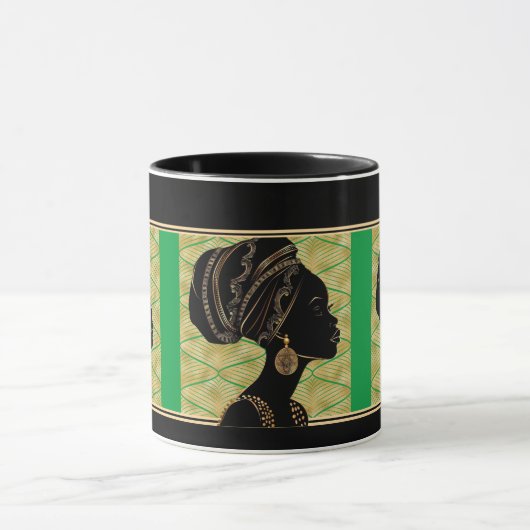 Mooie Afro-Amerikaanse vrouw Green Black Gold Mok (Midden)